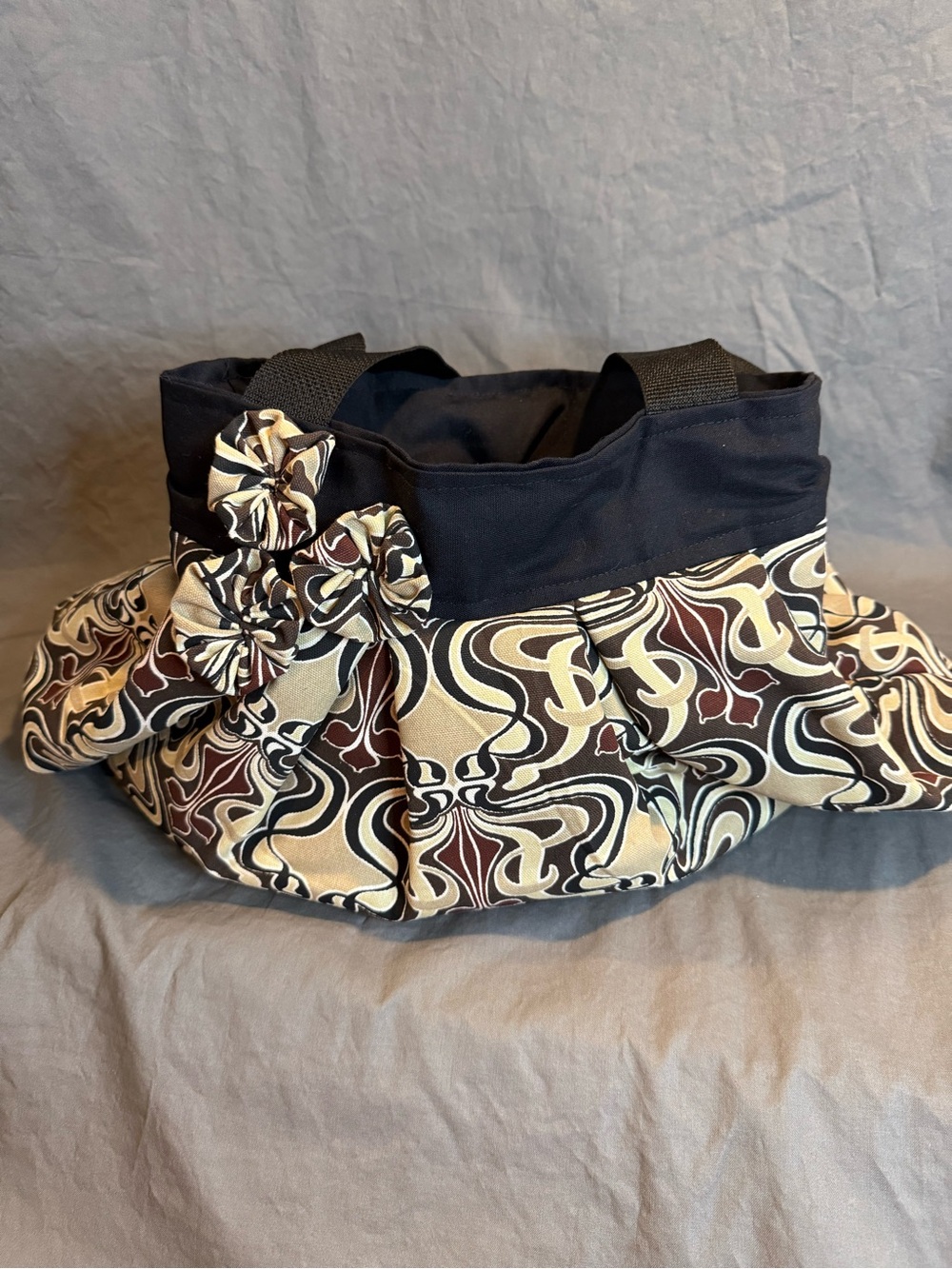 Women’s Handmade Patterned Shoulder Bag in Black, Cream & Brown